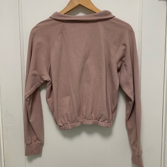 Soft Pink Cropped Quarter Zip Sweat Shirt w/ Collar - Picture 3 of 3